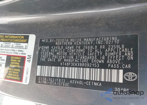 2011 Toyota Camry Le from USA, damaged, VIN 4T4BF3EKXBR092153